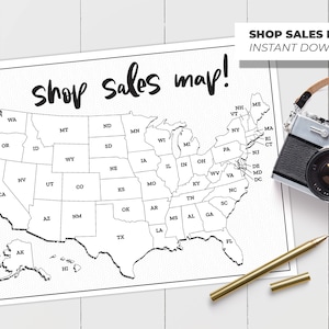 Carte de suivi des ventes de la boutique, carte des ventes Etsy, lieux de livraison, carte des États-Unis au format PDF, carte de suivi imprimable