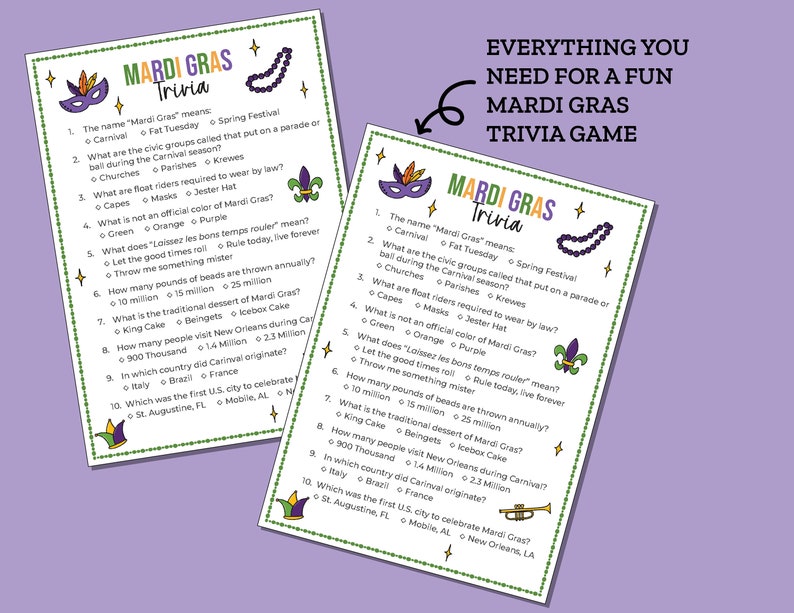 Mardi Gras Trivia Game Mardi Gras Party Game Pub Trivia Ice - Etsy