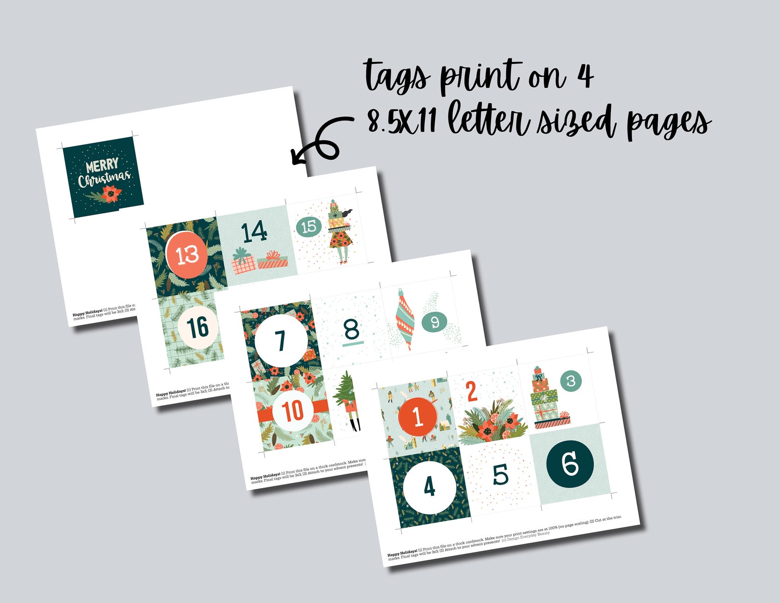 Printable Advent Calendar Gift Tags Advent Calendar Tags Etsy