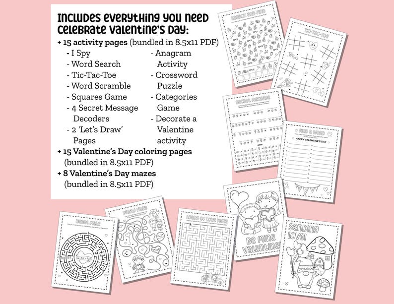 Valentines Day Printable Activity Bundle With Coloring Pages, Word ...