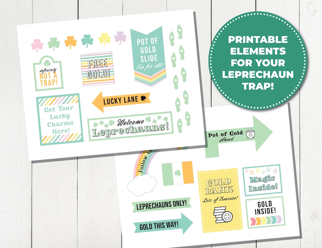 Leprechaun Trap Printable Elements for St Patricks Day DIY