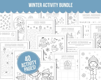 Winter Printable Activity Bundle including Coloring Pages, Word Search, Word Scramble, Games, Maze Activity and More! Winter Kids Activities