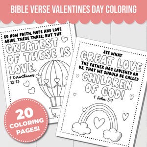 Valentinstag Bibel Vers Malseiten, Kinder druckbare Malvorlagen perfekt für Sonntagsschule, Kinderkirche, christliches Klassenzimmer