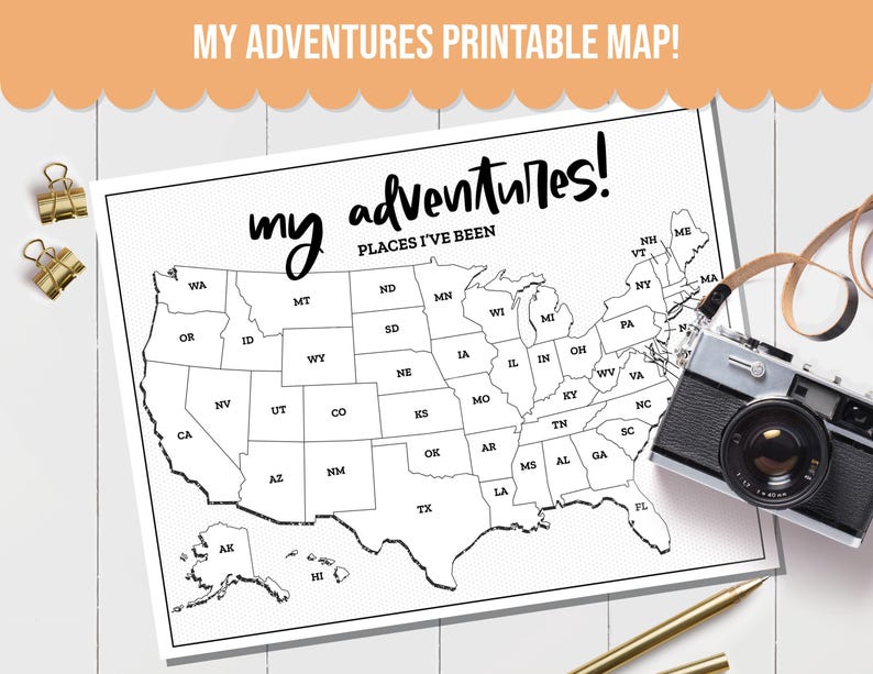 Places I've Been Map, United States Map, States I’ve Visited, My Adventures Map, Road Trip Map, Printable Map Tracker image 1