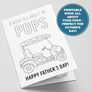 Alles über Pops druckbares Buch zum Vatertag, perfekte Vatertagsaktivität für Kinder, druckbare Golf-Geschenke für Pops, die besten Pops von Par