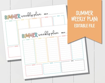 EDITABLE Summer 2024 Weekly Schedule for Kids Printable to plan all your summer activities, Weekly Planner To Do List, Kids Week Schedule