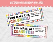 Friendship Day Watercolor Paint Valentine for Kids Classroom Valentine Exchange, Non-Candy Valentine, Colorful Valentine