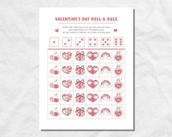Valentines Day Roll & Race Game for Classroom Party, Dice Game for Kids Valentines Day Party, Roll a Heart Game for Kids, Kids Candy Games