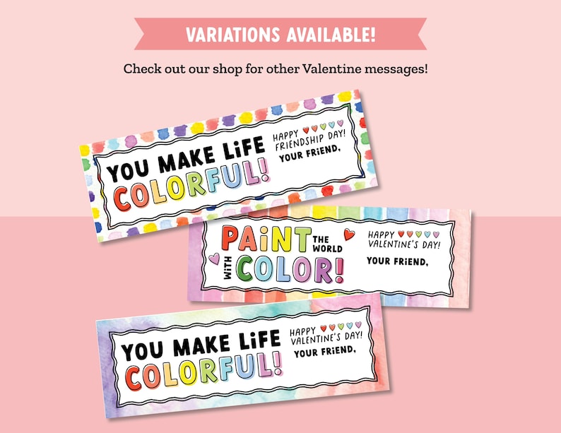 Watercolor Paint Valentine for Kids Classroom Valentine Exchange, Non-Candy Valentine, Colorful Valentine image 8
