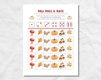 Fall Roll & Race Game, Kids Classroom Dice Game, Preschool Fall Game, Fall Classroom Counting Game, Easy Fall Activity for Kids
