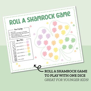 Roll a Shamrock Game for St Patricks Day Classroom Activity, St Patricks Activity, Fun St Paddys Day Game for Kids School Party Game image 2