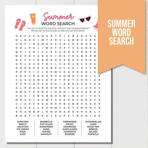 Wortsuche im Sommer, druckbare Sommerspiele, Wortspiele, Klassenzimmerspiele, druckbare Kinderaktivität, Sommerspiele für Kinder