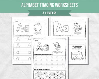 Alphabet Tracing Worksheets, Printable Worksheets Tracing Letters A - Z, Alphabet Writing Printables, Letter Learning, Learn the Alphabet