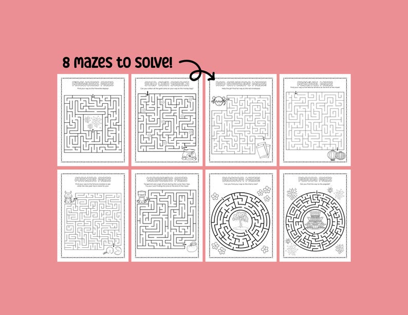 Lunar New Year Printable Activity Bundle with Coloring Pages, Word Search, Word Scramble, Games, Mazes! Chinese New Year Kids Activities image 4