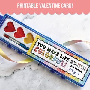 Watercolor Paint Valentine for Kids Classroom Valentine Exchange, Non-Candy Valentine, Colorful Valentine image 1