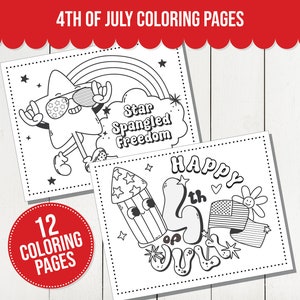 4th of July Coloring Pages featuring a Retro, Groovy Design - Perfect Fourth of July Activity for Kids! Patriotic Coloring Pages for the 4th
