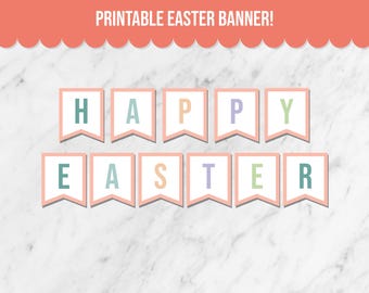 Happy Easter Banner, Printable Bunting for Home Easter Decor, Printable Easter Decorations