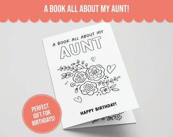Libro imprimible "Todo sobre mi tía" para regalo de cumpleaños, regalo fácil para la tía, actividad para niños, regalos imprimibles, tarjeta para colorear para la tía