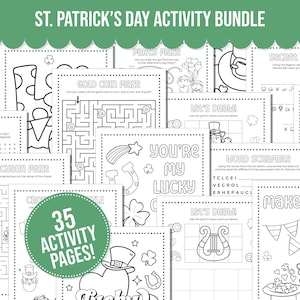 St. Patrick's Day afdrukbare activiteitenbundel voor kinderen, St. Patrick's Day-activiteiten voor kinderen met woordzoeker, doolhoven, kleurplaten St. Paddys Day