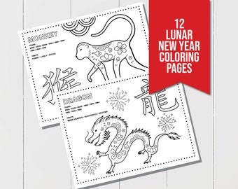 Chinese New Year Coloring Pages, Chinese New Year Kids Activities, Year of the Dragon Coloring Page, Lunar New Year Activity for Kids