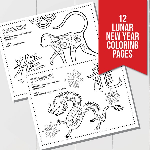 Chinese New Year Coloring Pages, Chinese New Year Kids Activities, Year of the Dragon Coloring Page, Lunar New Year Activity for Kids