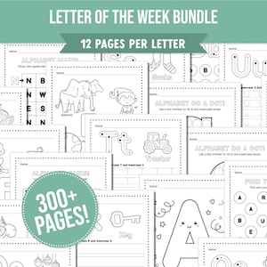 Letter of the Week Preschool Worksheet Bundle, Prewriting Worksheets to Learn the Alphabet, Letter Tracing Worksheet for Morning Menu