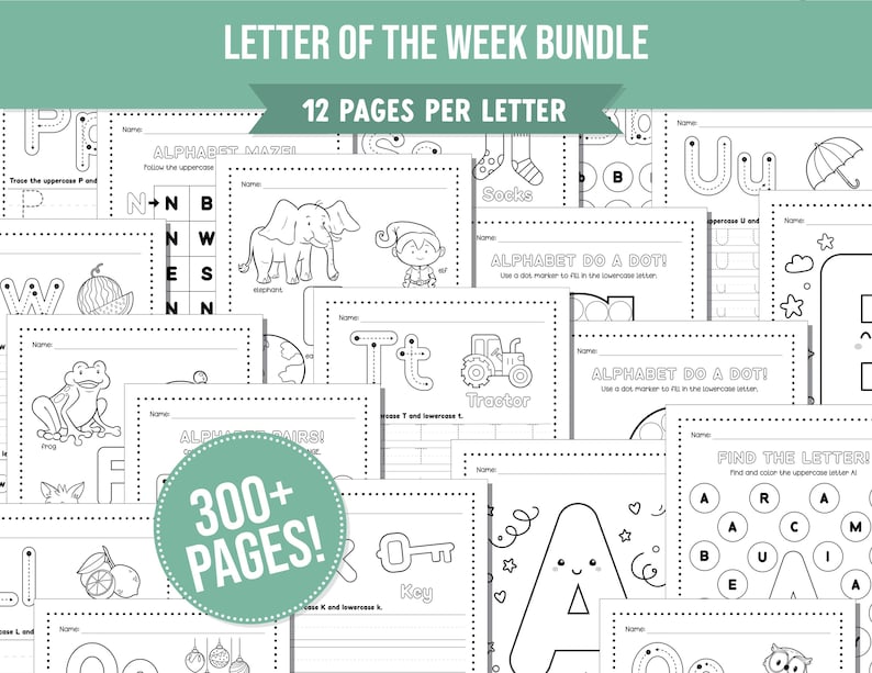 Letter of the Week Preschool Worksheet Bundle, Prewriting Worksheets to ...