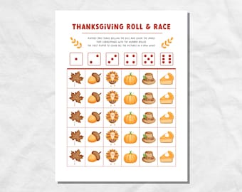 Thanksgiving Roll & Race Game, Kids Classroom Dice Game, Preschool Fall Game, Classroom Counting Game, Easy Thanksgiving Activity for Kids