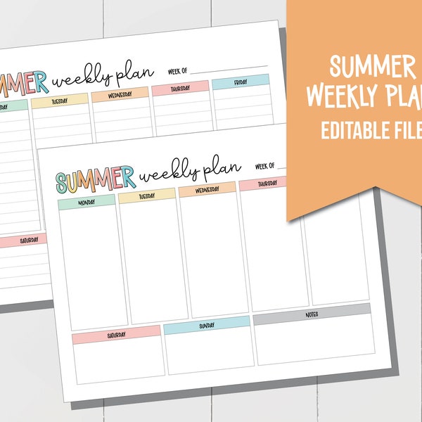 EDITABLE Summer 2024 Weekly Schedule for Kids Printable to plan all your summer activities, Weekly Planner To Do List, Kids Week Schedule