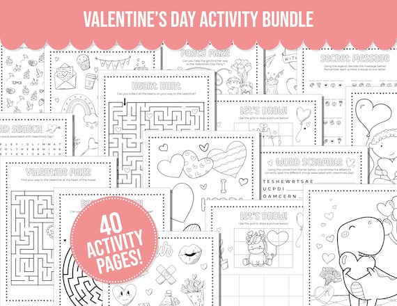 Valentines Day Printable Activity Bundle with Coloring Pages, Word Search, Word Scramble, Games & Maze Activities! Valentine Kids Activities