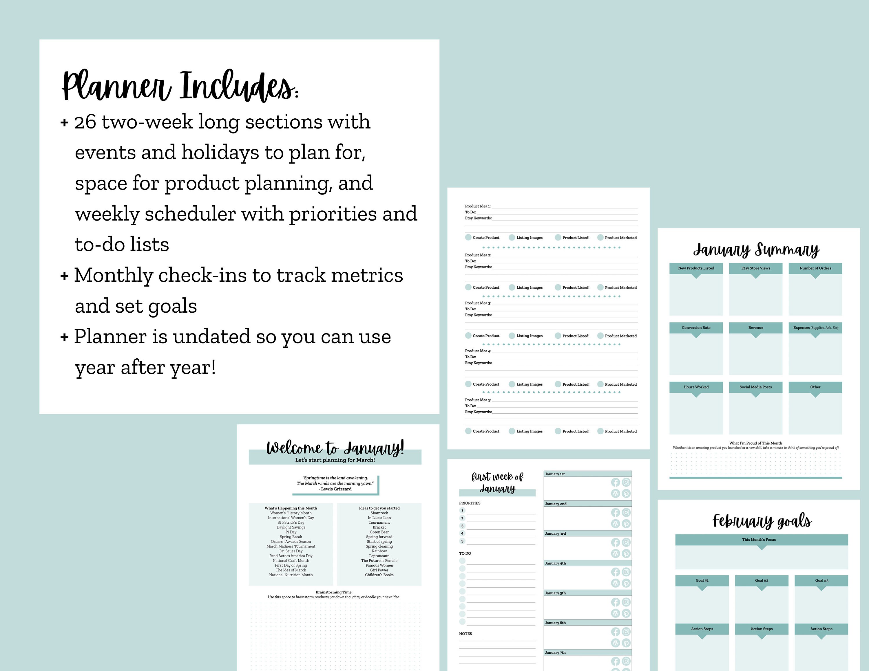 Etsy Seasonal Planner Etsy Shop Planner Printable Planner Etsy