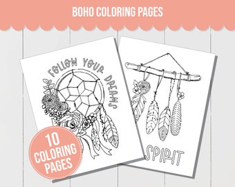 Boho Coloring Pages, Digital Coloring Book, Rainbow Coloring Page, Procreate Coloring Page, Instant Download, Adult Coloring Pages