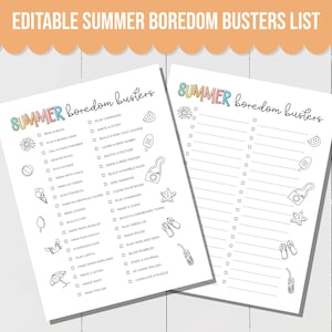 EDITABLE Summer Boredom Busters for Kids, I&#39;m Bored Checklist Printable, At Home Summer Ideas, Summer Break Planner