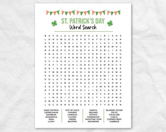 St Patricks Day Word Search, St Patricks Day Games, St Patricks Day Word Game, Printable Kids Activity, St Patricks Day Games For Kids