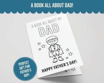 Alles über Papa Druckbares Buch zum Vatertag, Perfekte Vatertagsaktivität für Kinder, druckbare Geschenke für Papa, Malkarte für Papa