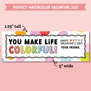 Watercolor Paint Valentine for Kids Classroom Valentine Exchange, Non-Candy Valentine, Colorful Valentine image 4