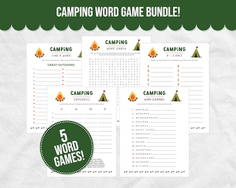 Camping Word Games including Word Search and Word Scramble, Camping Party Game Printable, Camping Games for Kids, Camping Word Search