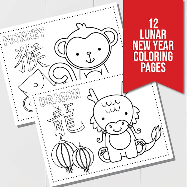 Chinese New Year Coloring Pages, Chinese New Year Kids Activities, Year of the Dragon Coloring Page, Lunar New Year Activity for Kids