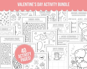 Lot d'activités à imprimer pour la Saint-Valentin avec pages à colorier, recherche de mots, brouillage de mots, jeux et activités de labyrinthe ! Activités pour les enfants de la Saint-Valentin