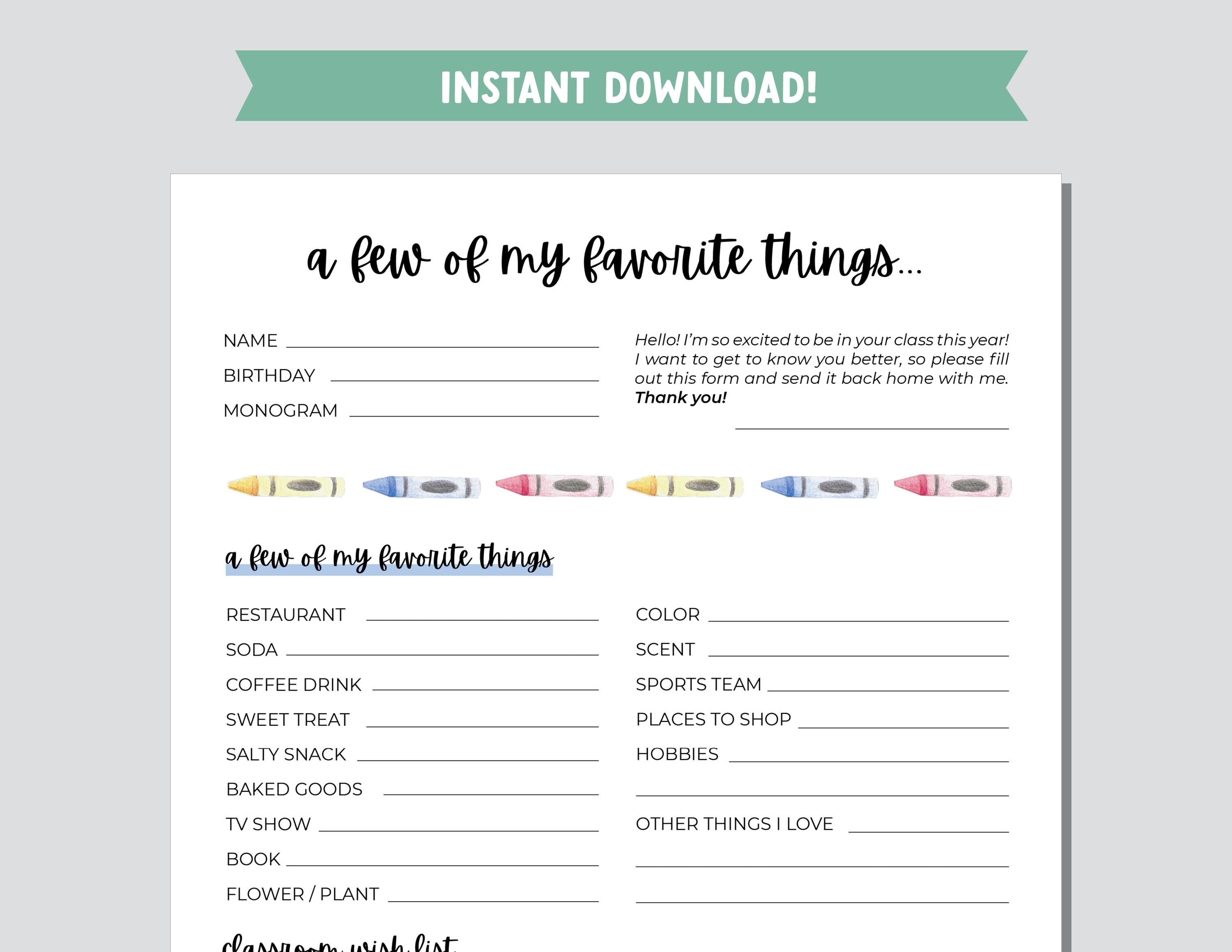 All About the Teacher Printable With Classroom Wishlist, Teacher ...