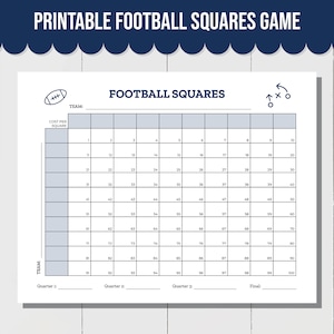 Football Squares Game, Printable Football Squares, Bowl Game Football Squares, Football Game, Football Square Grid