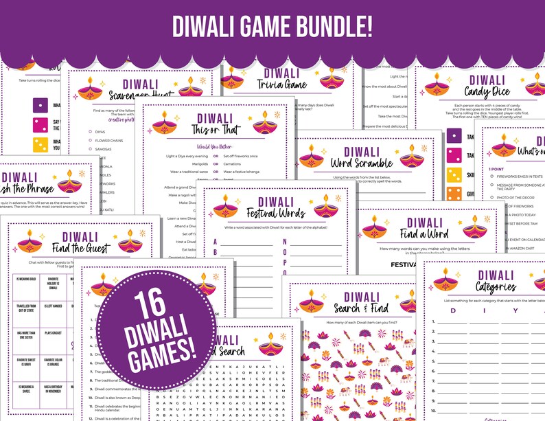Diwali Printable Game Bundle for the Festival of Lights; Diwali Game ...