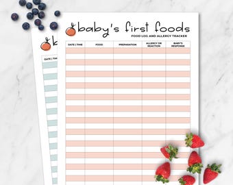 Baby Food Chart + Food Allergy Tracker, Perfect for tracking Baby's First Foods and Baby Led Weaning, Instant Download PDF Printable