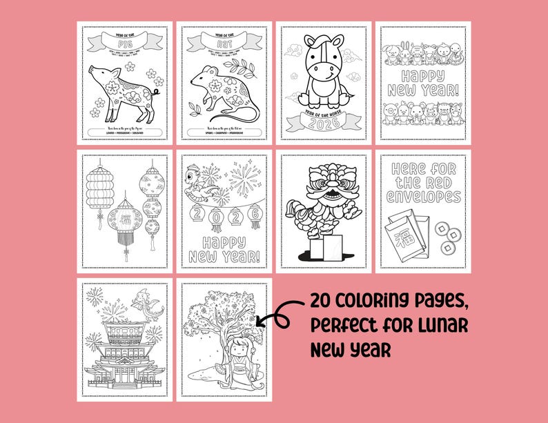 Lunar New Year Printable Activity Bundle with Coloring Pages, Word Search, Word Scramble, Games, Mazes! Chinese New Year Kids Activities image 6
