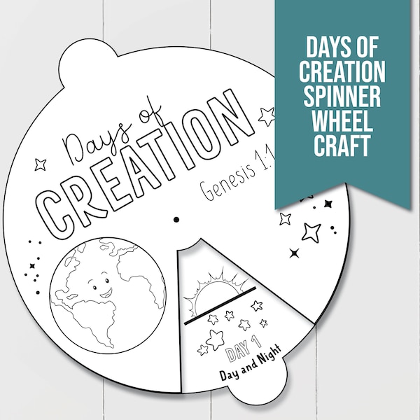 Days of Creation Spinner Wheel zum Ausdrucken, Perfekte Sonntagsschulaktivität für Kinder! Tage der Schöpfung Ausmal-Aktion
