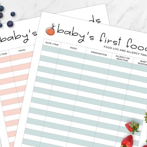 Babyvoedinggrafiek + voedselallergietracker, perfect voor het bijhouden van de eerste voeding van de baby en het spenen van baby's, direct download pdf-afdrukbaar