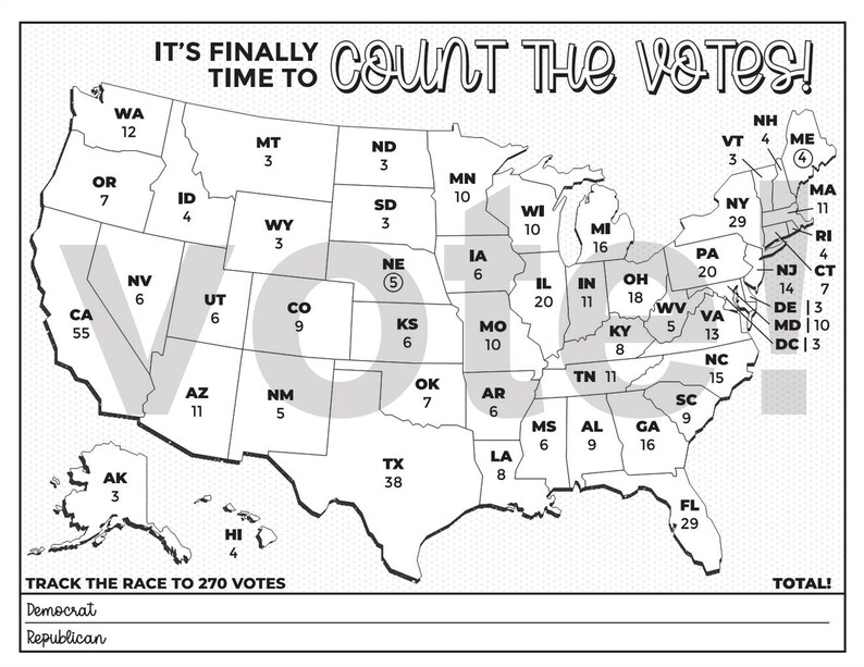 Electoral Map for Election Results Printable Coloring Page | Etsy