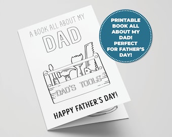 All About Dad Printable Book for Father's Day, Perfect Father's Day Activity for Kids, DIY Father's Day Idea, Coloring Card for Dad