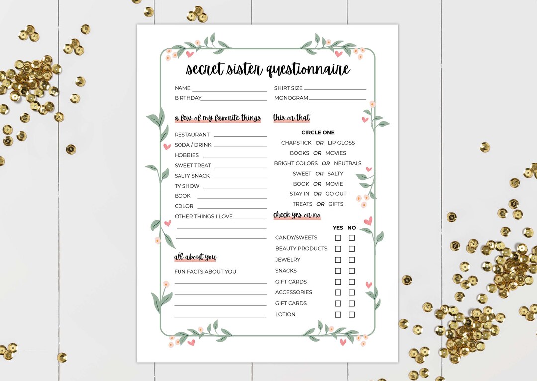 Girls Camp Secret Sister Questionnaire Perfect For LDS Girls Camp Or girls-camp-secret-sister-questionnaire-perfect-for-lds-girls-camp-or