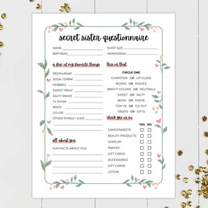 Girls Camp Secret Sister Questionnaire - Perfect for LDS Girls Camp or Young Womens Camp!
